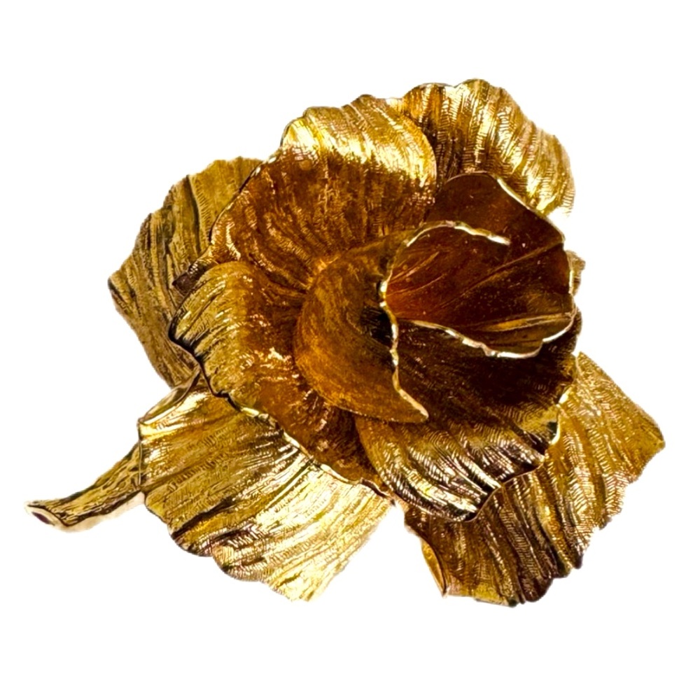 CHRISTIAN DIOR 1960s Rose Brooch Pin Flower Gold Vintage Germany jewelry